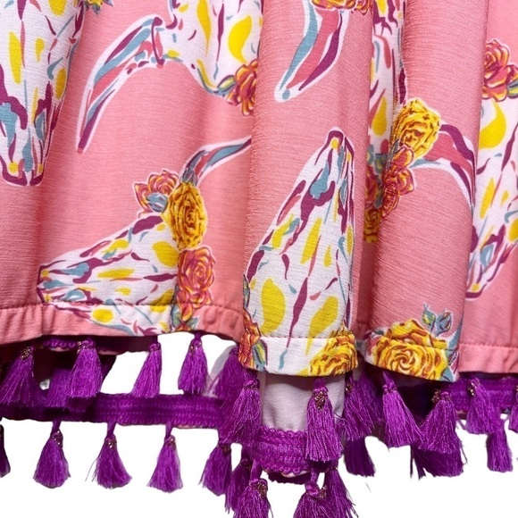 Simply SOUTHERN Floral Tassel Dress Size Small in Boho Bull Cow Pink Print - Picture 7 of 14